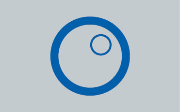 Grafisches Symbol mit zwei konzentrischen Kreisen – Darstellung von Fokussierung Blauer Kreis mit kleinem inneren Kreis auf grauem Hintergrund – grafisches Symbol