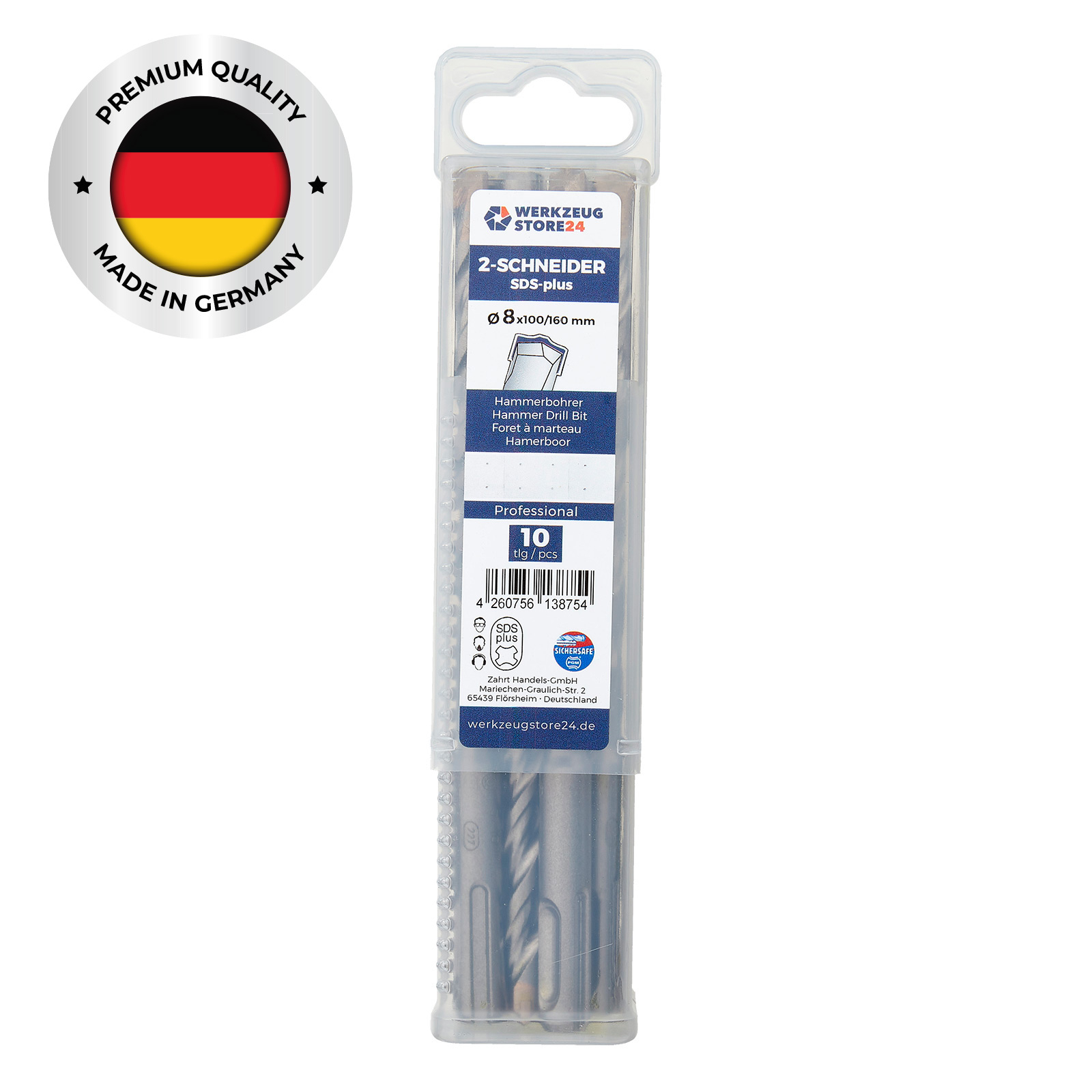 WS24 10x SDS-Plus Hammerbohrer PRO Ø 8 x 160 / 100 mm - WS24-100421 Ø: 8 mm WS24 10x SDS-Plus Hammerbohrer PRO Ø 8 x 160 / 100 mm - WS24-100421 Ø: 8 mm