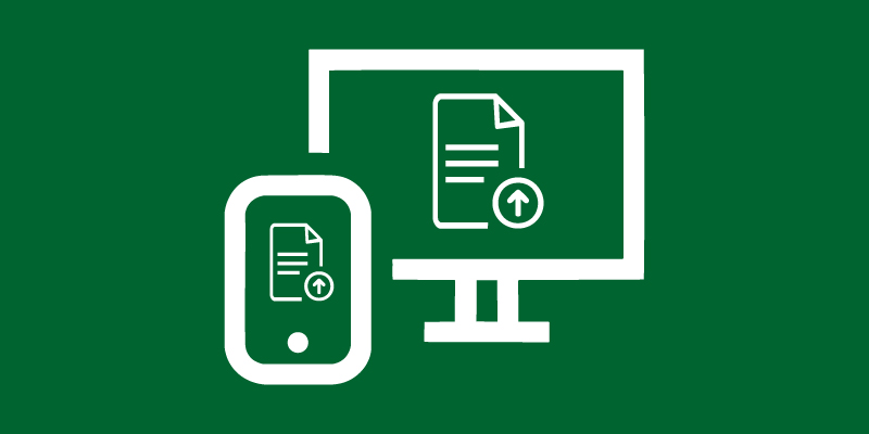 Dokumente bequem hochladen – vom PC oder Smartphone Icon zur Dokumentenübertragung per Upload über Desktop und Smartphone