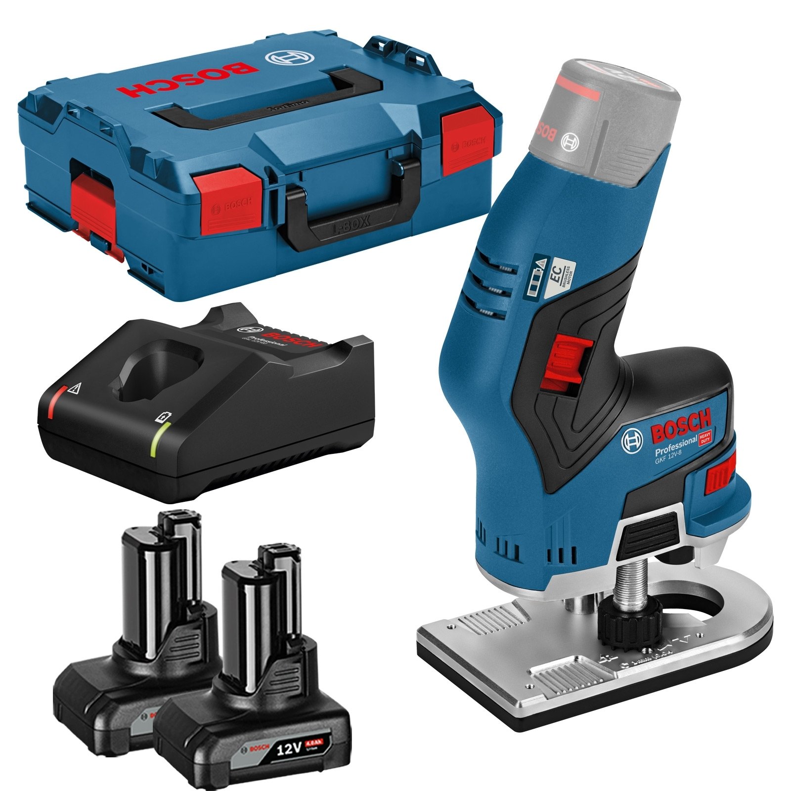 Bosch Akku-Kantenfräse GKF 12V-8 12 V / 2x 4,0 Ah Akku + Ladegerät inkl. 2x Fräs - Bild 3 von 3